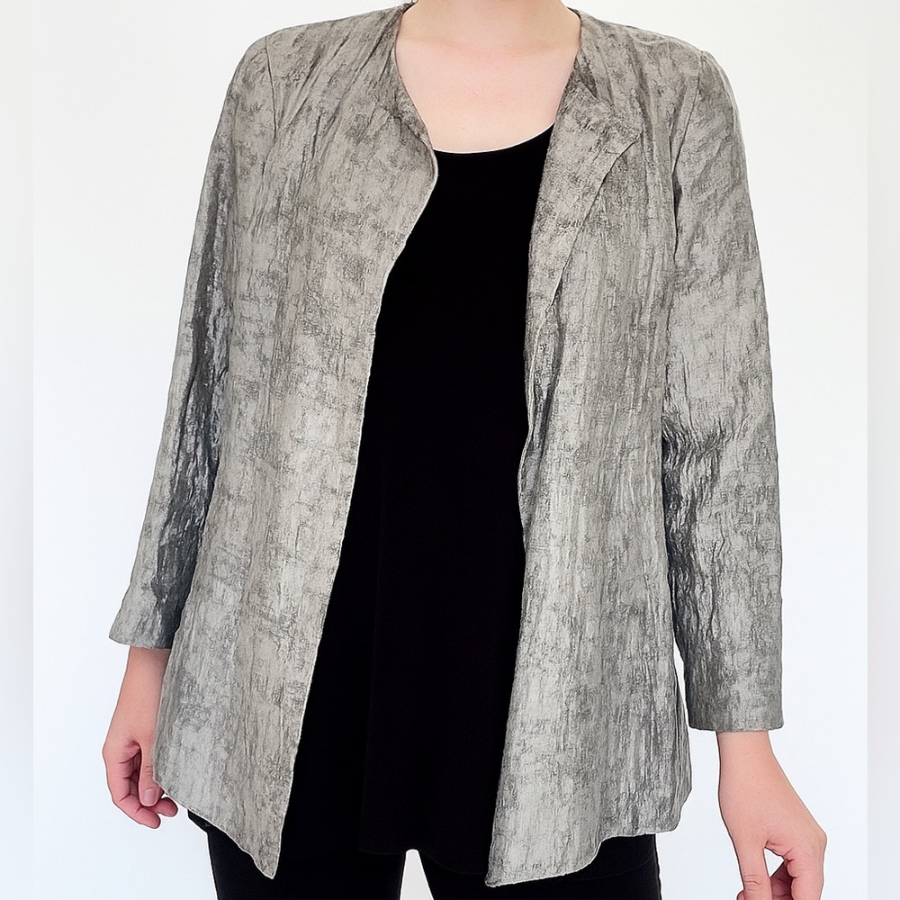 Eileen‎ Fisher Grey Open Front Blazer Jacket Sz 1X